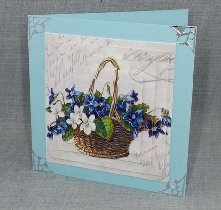 A gift for you! pretty basket of blue/white flowers with pearls pyramids by Diane  Vermeer