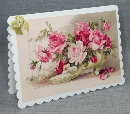 Decorative vintage shoe with pink roses pyramids by Diane  Vermeer