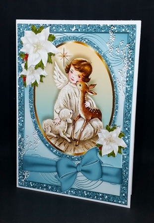sweet little christmas angel with a deer with white flowers A5 by Diane  Vermeer