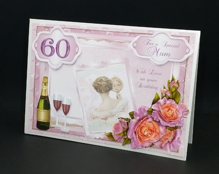60th Birthday card with decoupage roses & vintage lady by Diane  Vermeer