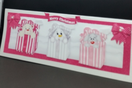 cute christmas  peek a boo boxes with cerise spot bows DL by Diane  Vermeer