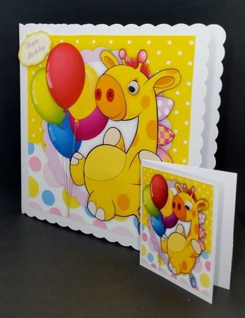Bright Cute Giraffe With Balloons 8x8 by Diane  Vermeer