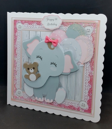 Baby Girl Elephant With Teddy & Balloons Blue 8x8 Mini Kit by Diane  Vermeer