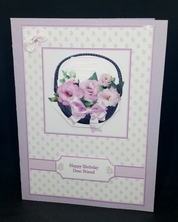 A5 pink and lilac flower basket card front by Diane  Vermeer