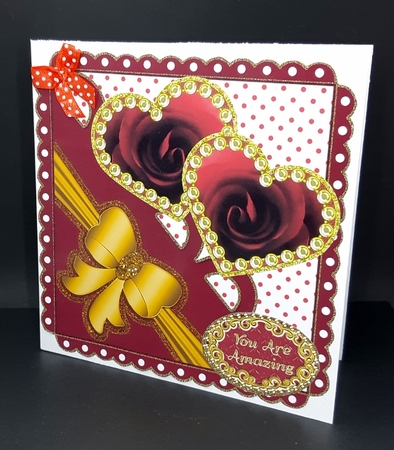 Scalloped Topper With 2 Rose Hearts & Bow by Diane  Vermeer