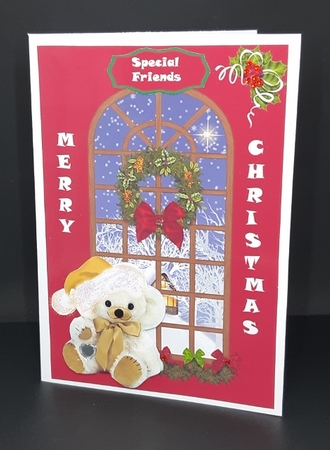Teddy Xmas Window card front with family sentiments by Diane  Vermeer