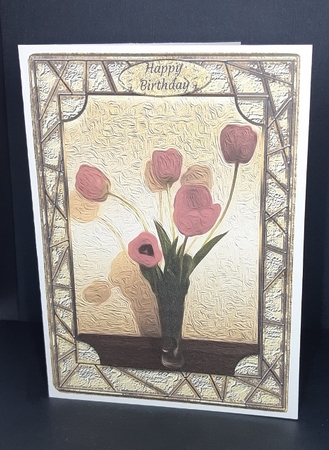 5 Red Tulips Oil Painting Effect Card Front by Diane  Vermeer