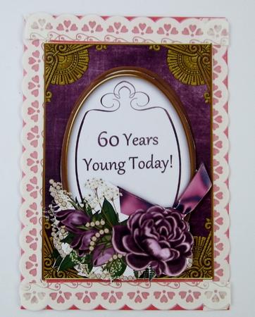 Dpurple Rose 60 Years Young! Oval 7x5in Decoupage Topper by Diane  Vermeer