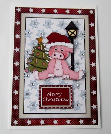 Christmas Pig and Street Light 3D Decoupage by Diane  Vermeer
