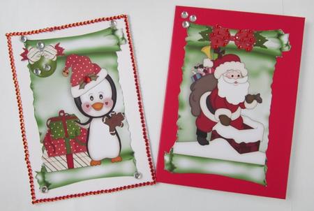 Lovely Santa and Penguins with Presents Card Toppers by Diane  Vermeer