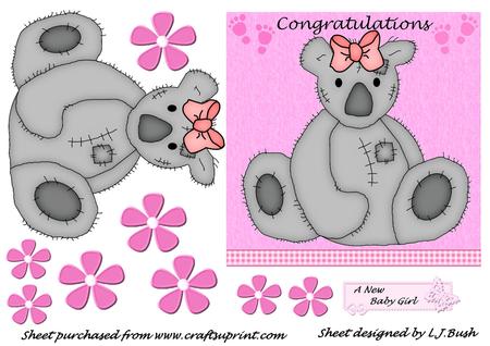 Sweet Teddybear New Baby Girl Cardfront by Diane  Vermeer