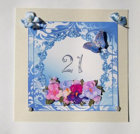 Iris and Butterflies 21st Birthday Card Topper by Diane  Vermeer