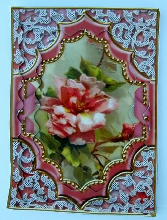 Pink Rose Ornate Diamond 7x5 Wavy Spiral Edge Stacker by Diane  Vermeer