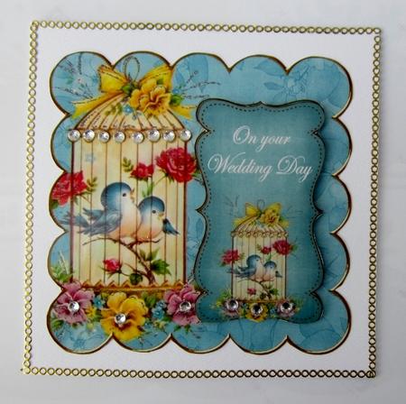 Teal Lovebirds Your Wedding Day 8in Scallop Topper by Diane  Vermeer