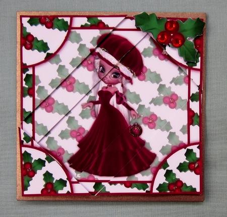 Christmas Lady with Holly Background Corner Stacker by Diane  Vermeer