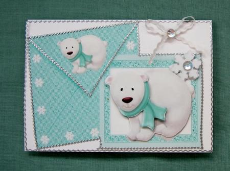 Cute White Polar Bear with Snowflakes on Card and Envelope by Diane  Vermeer