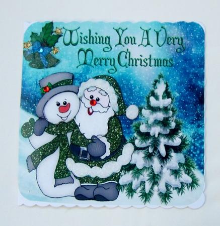Santa and Snowman in Green Glitter with Tree 8x8 by Diane  Vermeer