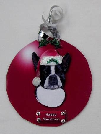 Boston Terrier,black, Christmas Bauble 3D Decoupage by Diane  Vermeer