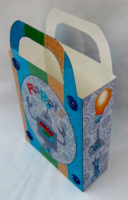 Grey and Blue Robot Gift Bag 3 by Diane  Vermeer