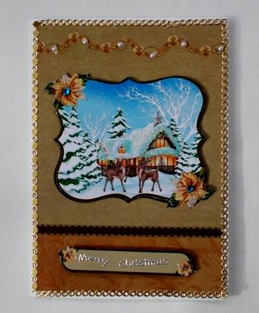 Reindeer Christmas Scene Gold Card Front with Decoupage by Diane  Vermeer