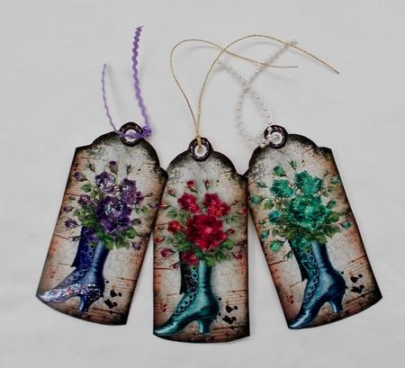 Vintage Boot with Flowers on Vintage Music Tags by Diane  Vermeer