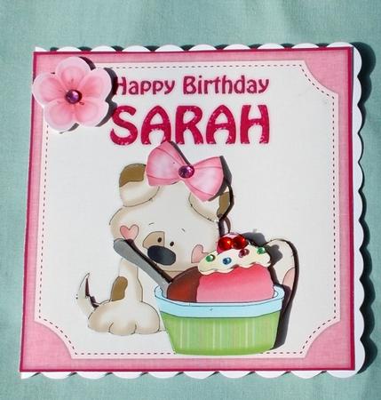 6x6 Sarah Birthday Puppy & Cupcake Decoupage Quick Card by Diane  Vermeer