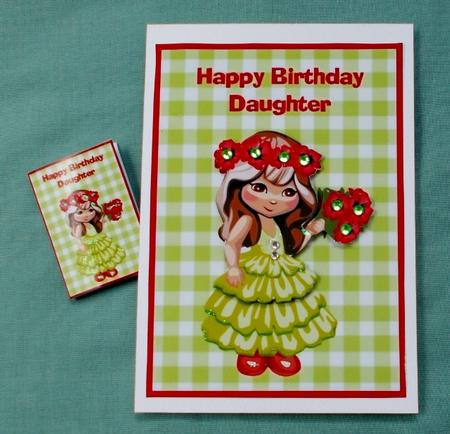 Daughter Birthday Card & Gift Tag - Cute Girl with Flowers by Diane  Vermeer