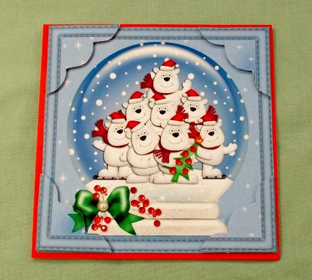 8 x 8 Xmas Polar Bears Snowglobe Scalloped Corner by Diane  Vermeer