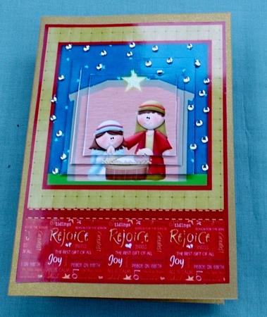 Cute Nativity Christmas Card Front with Pyramage by Diane  Vermeer