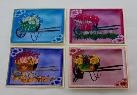 Four Floral Wheelbarrow Toppers by Diane  Vermeer