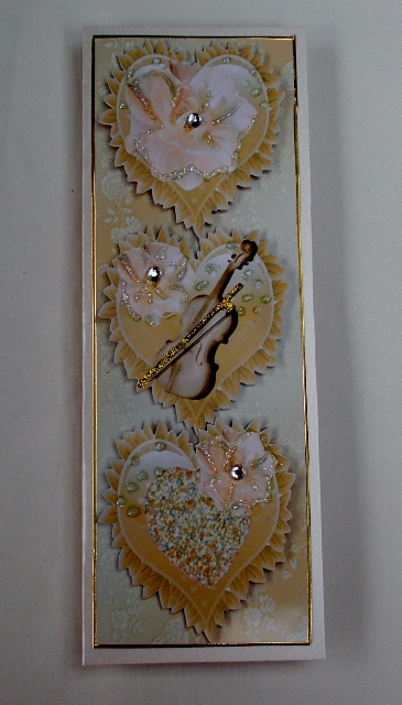 Gold Frilled Hearts with Violin & Flowers Tall Dl by Diane  Vermeer