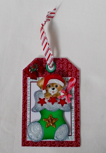 Little Puppy in Felt Stocking on a Tag by Diane  Vermeer