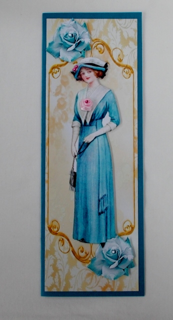 Elegant Vintage Lady with Pretty Blue Rose Tall Dl by Diane  Vermeer