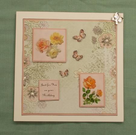 Roses and Butterflies on Square Shabby Chic by Diane  Vermeer