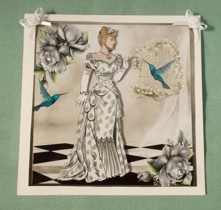 Vintage Lady with Pretty Humming Bird 8x8 by Diane  Vermeer
