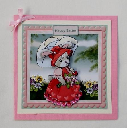 Easter Bunny Out Walking Card with Decoupage by Diane  Vermeer