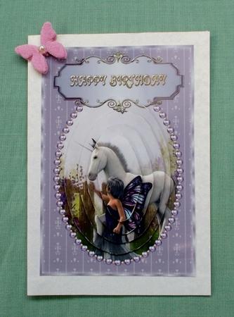 Birthday Fairy and Unicorn Foal Oval Pyramage by Diane  Vermeer