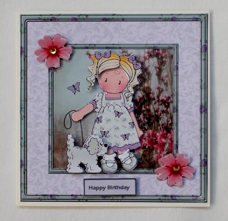 Chloe Butterfly and Her Dog 7x7 Card by Diane  Vermeer