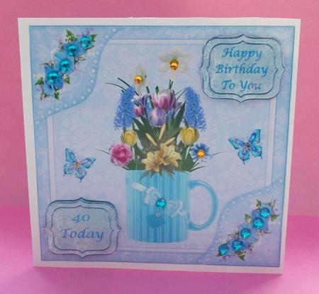 8x8ins Blue Butterflies 40-45 Decoupage Card Front by Diane  Vermeer