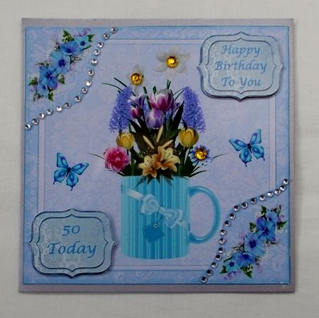 8x8ins Blue Butterflies 50-55 Decoupage Card Front by Diane  Vermeer