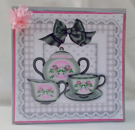 Pretty Silver Floral Tea Set with Bow by Diane  Vermeer