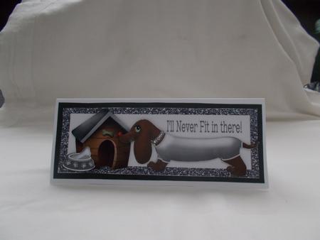 Cute Sausage Dog in White with Kennel Dl Card by Diane  Vermeer