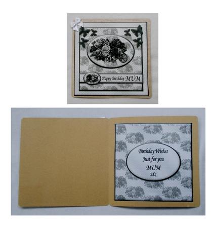 Floral Happy Birthday Mum Card Front with Insert (sepia) by Diane  Vermeer