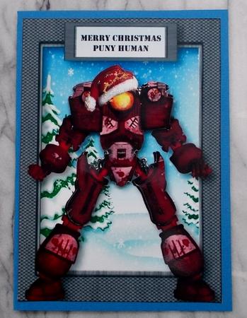 Merry Christmas Puny Human -red Robot by Diane  Vermeer