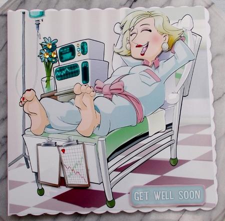 Get Well Soon Dudess (blond Hair) 8x8 Quick Card by Diane  Vermeer