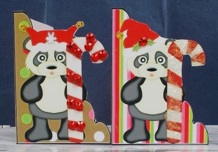 2 Christmas Cane Pandas Notelets by Diane  Vermeer