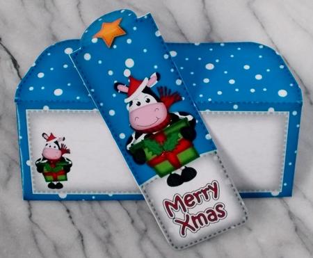 Xmas Milly Moo Cow's Present Bookmark Card N Envelope by Diane  Vermeer