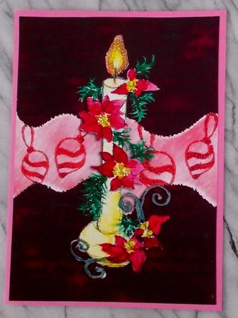 Christmas Candle and Poinsettias by Diane  Vermeer
