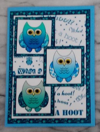 Three Squares Blue Owls by Diane  Vermeer