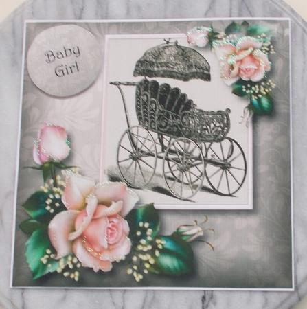 Vintage Wicker Baby Carriage - Pink 8x8 Quick Topper by Diane  Vermeer
